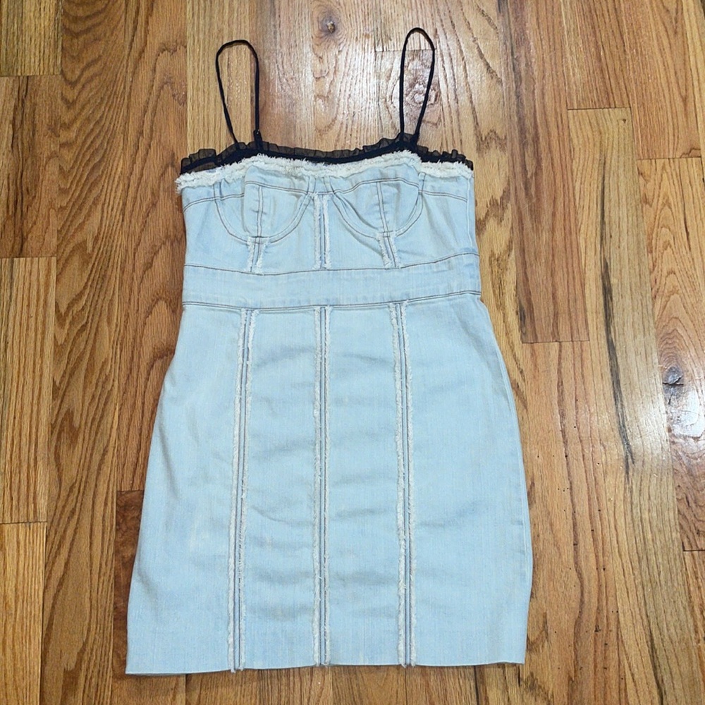 LaROK Denim Womens Bustier Corset BodyCon Dress $228 Light Wash Vintage M